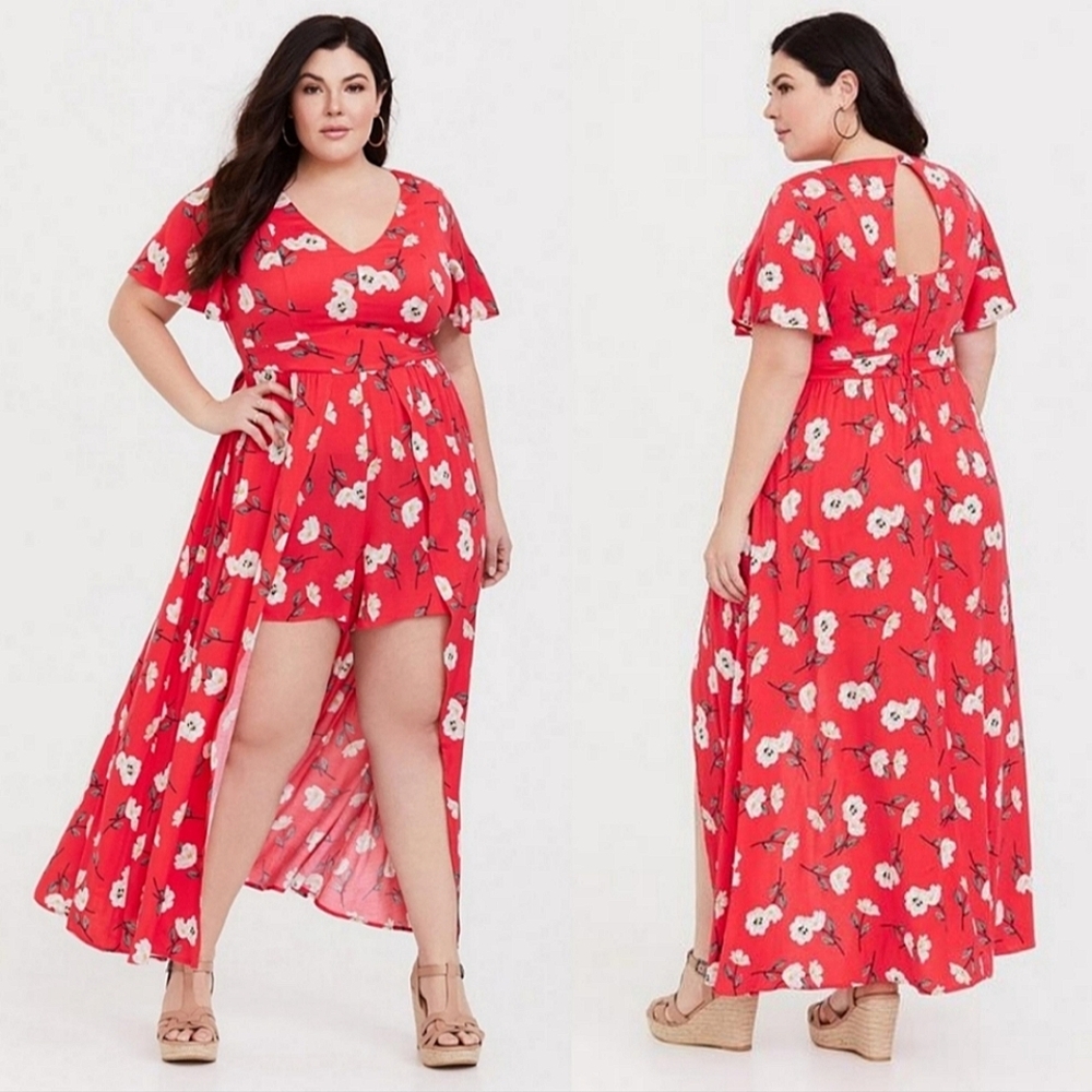 Torrid Maxi Challis Walk Through Pink Romper Dress